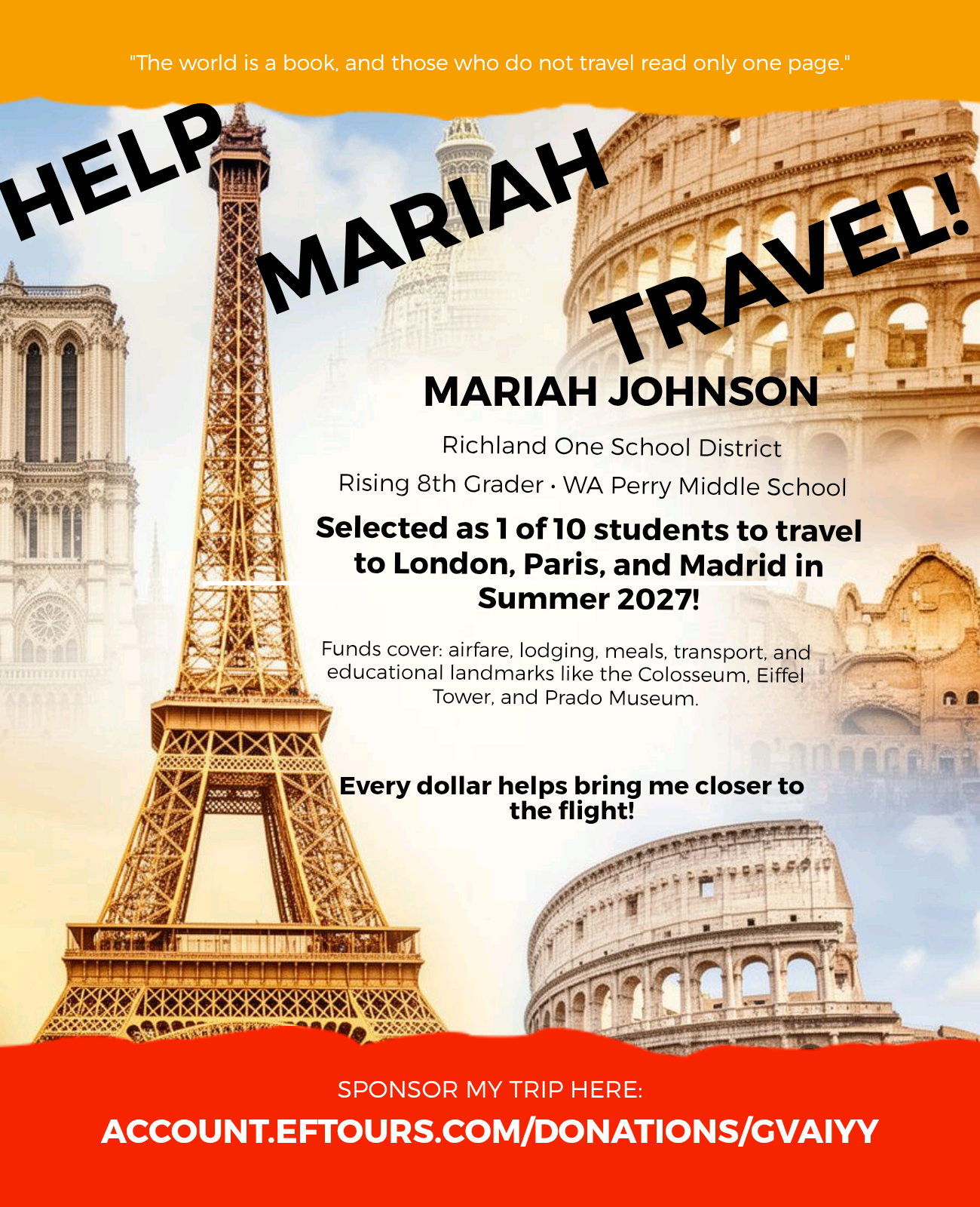 Help Mariahs Educational Mission To Europe campaign photo, 7 of 8