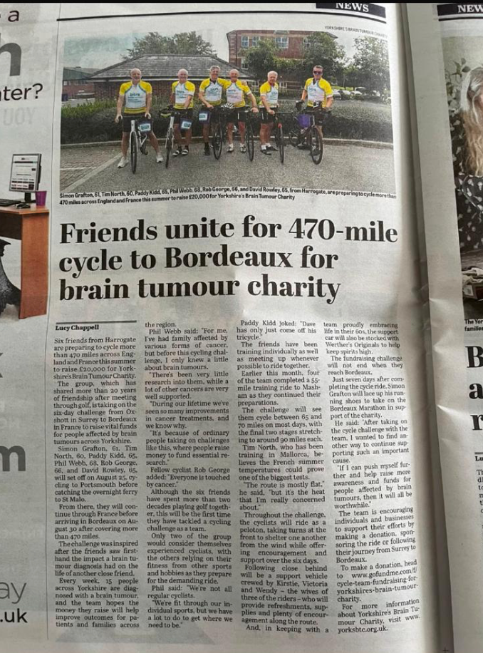 Team Cycle to Bordeaux for Yorkshire's Brain Tumour Charity campaign photo, 2 of 7