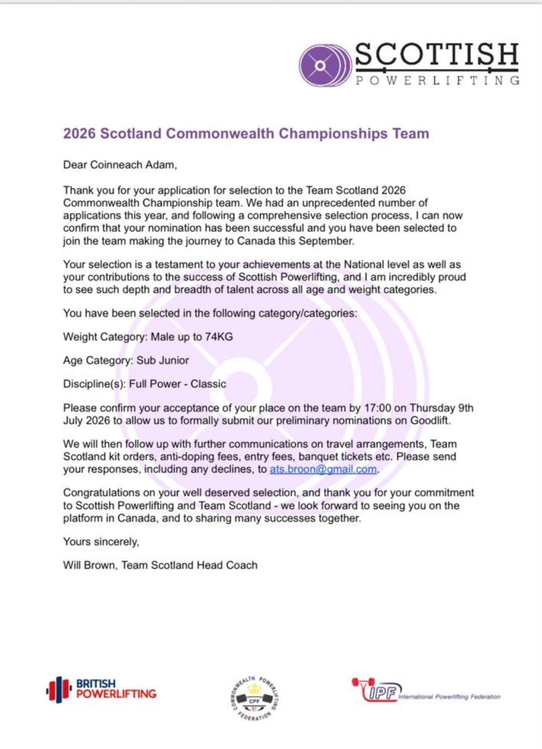 Help me get to the commonwealth championships in Canada campaign photo, 2 of 5