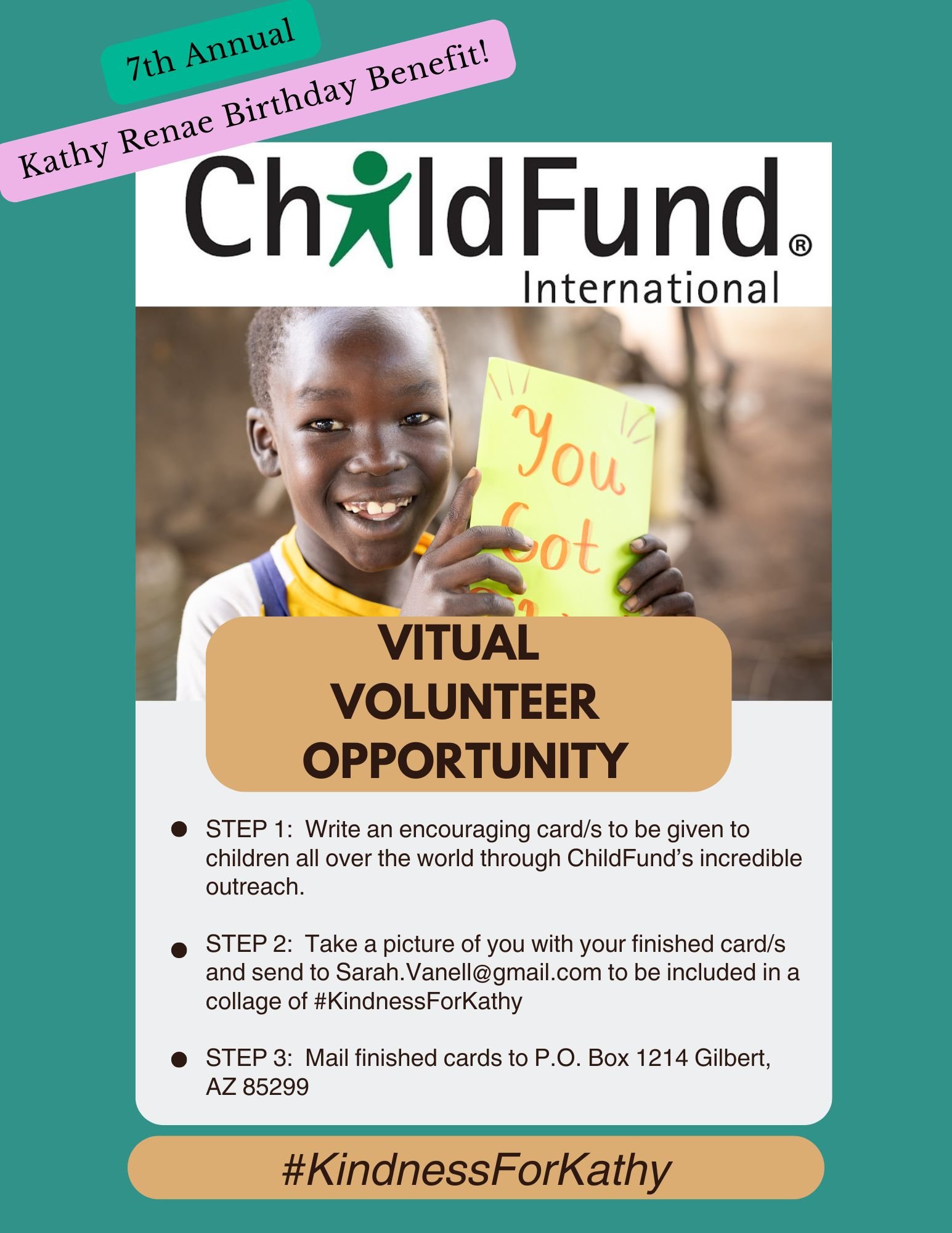 7th Annual Kathy Renae Birthday Benefit for ChildFund! campaign photo, 2 of 5