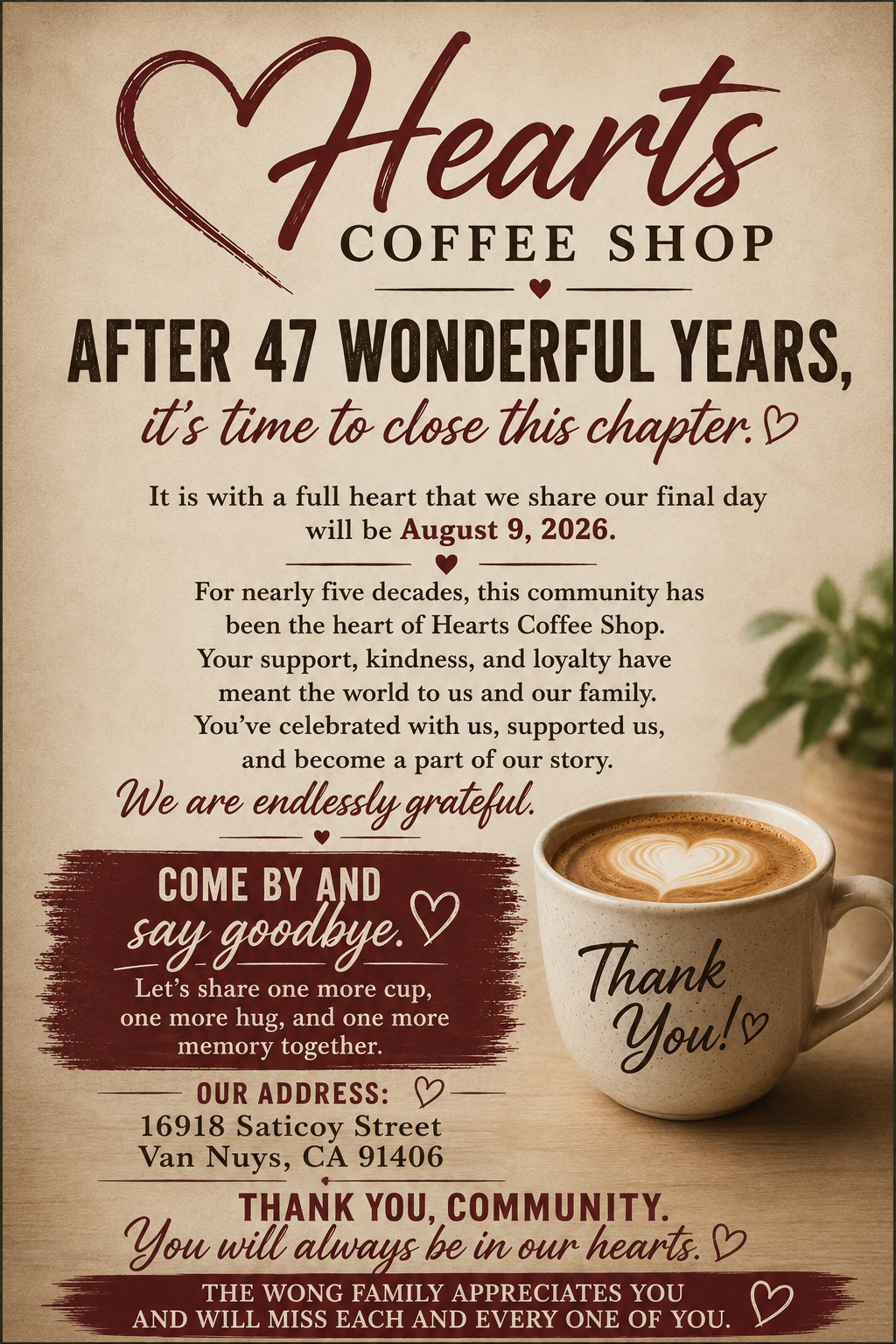Heart’s Coffee Shop Honoring Yuk & Sue Wong’s 47-Year Legacy campaign photo, 6 of 8