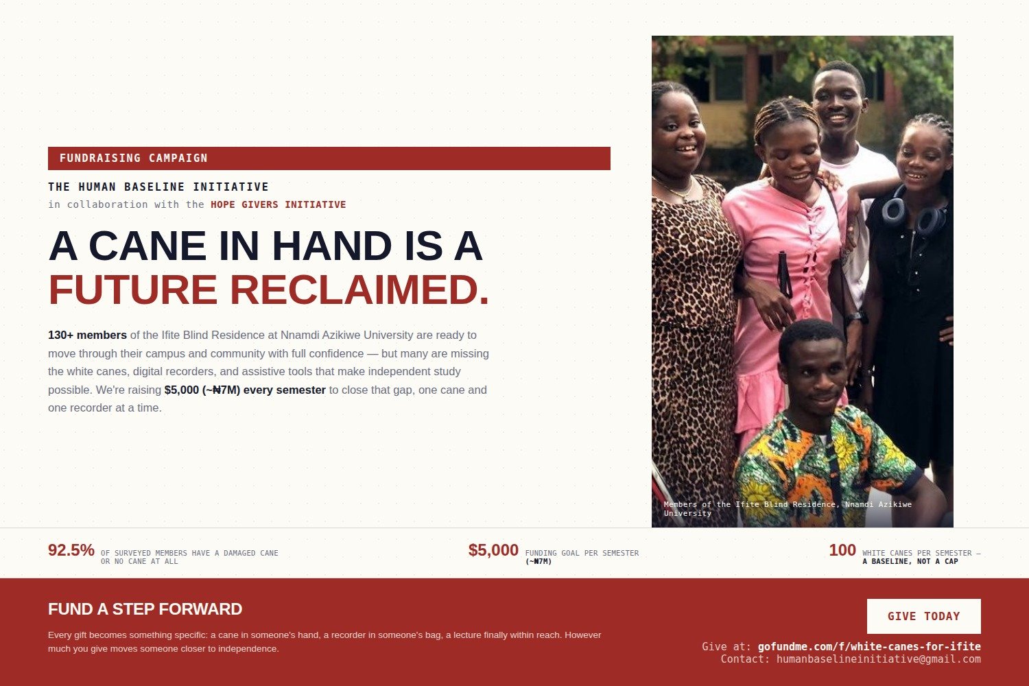 White Canes for Blind Nigerian University Students campaign photo, 2 of 5