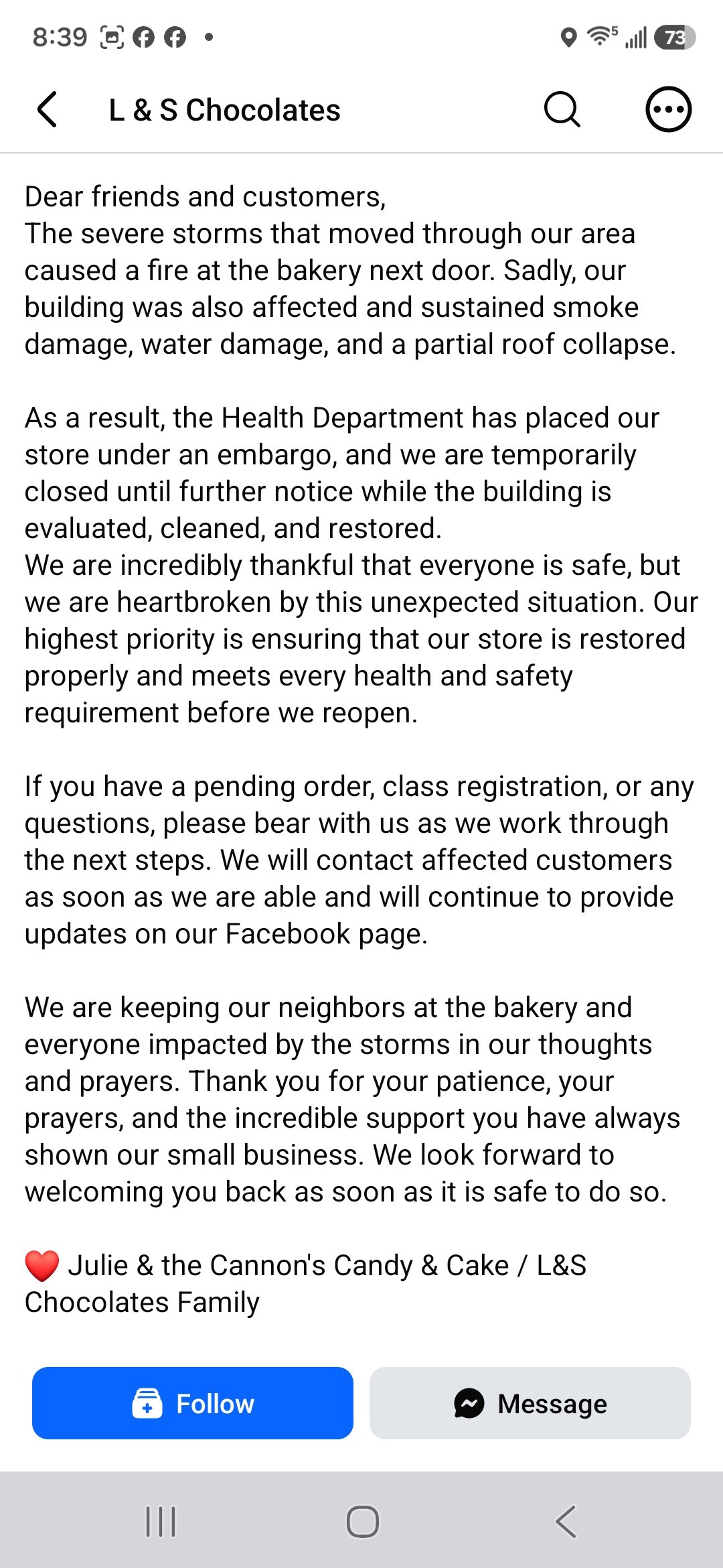 Help Julie Restore L & S Chocolates After Disaster campaign photo, 6 of 8