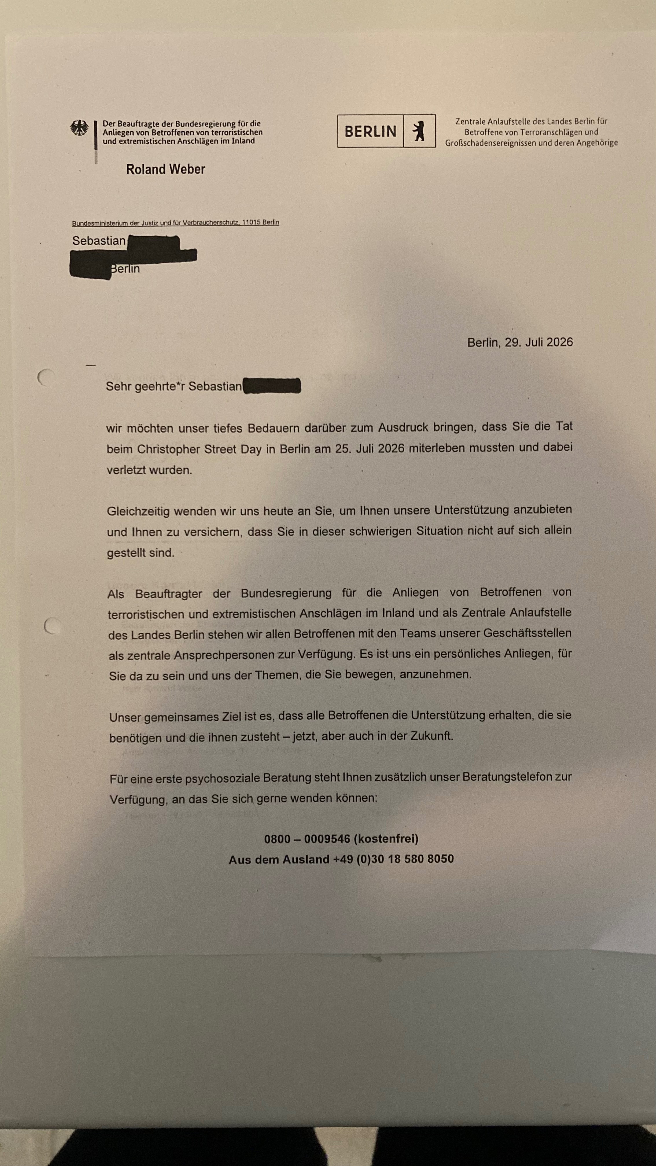 Kampagnen-Foto für Hilf Sebastian nach dem Anschlag auf den Berliner CSD, 5 von 6
