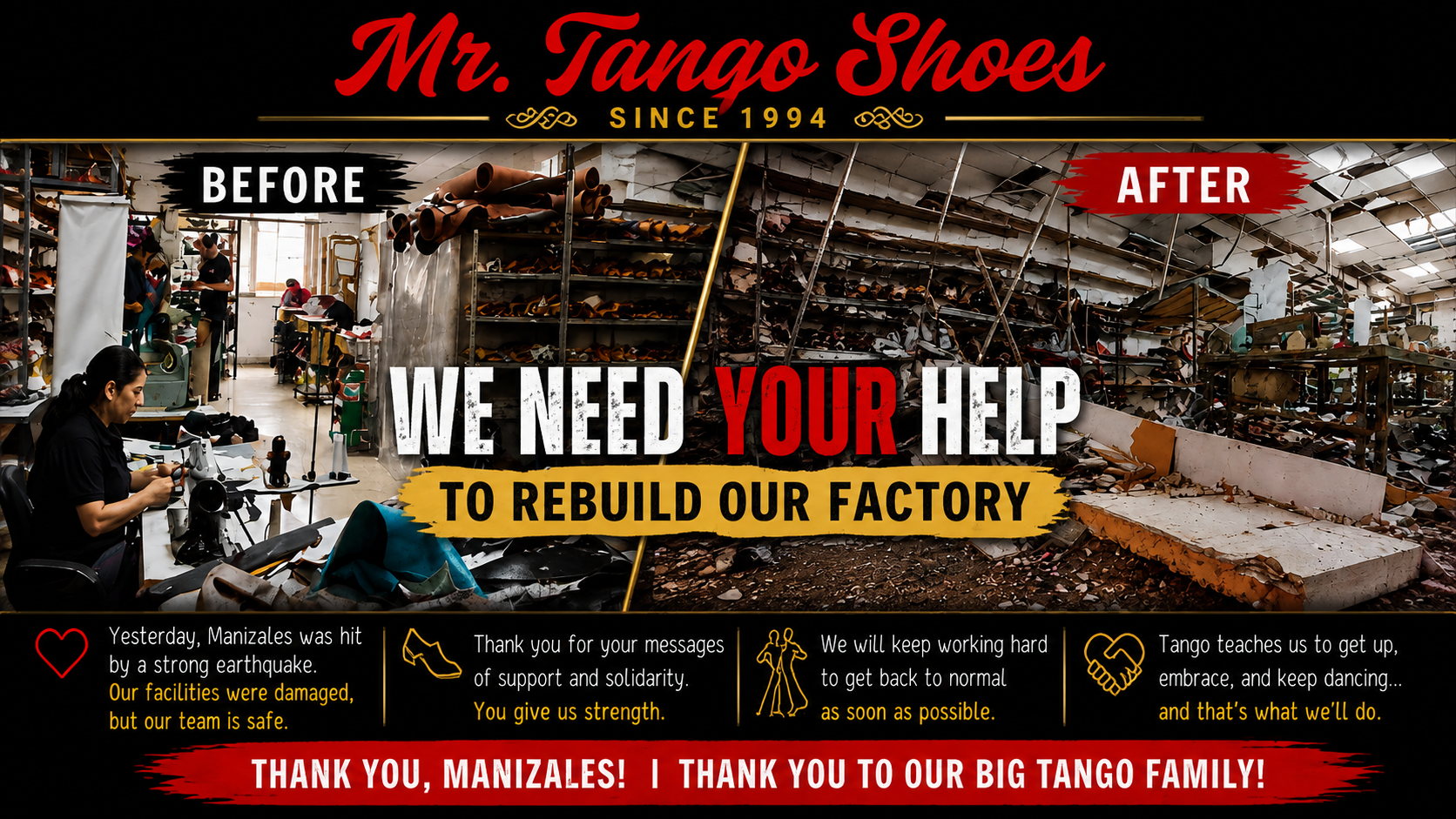 Earthquake Destroyed Mr. Tango Shoes — Help Us Rebuild campaign photo, 2 of 4