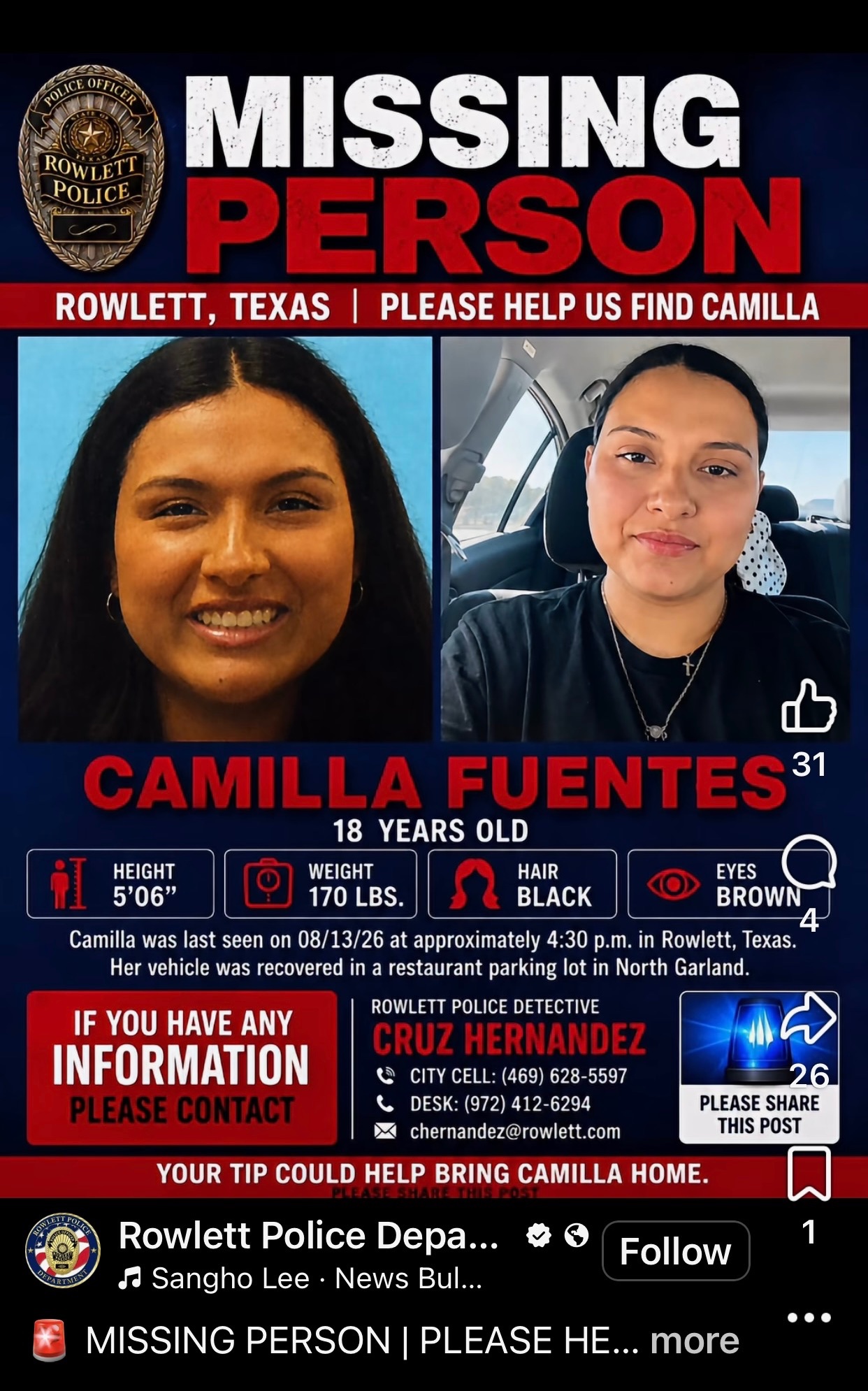 Help Find Camilla Fuentes campaign photo, 2 of 3