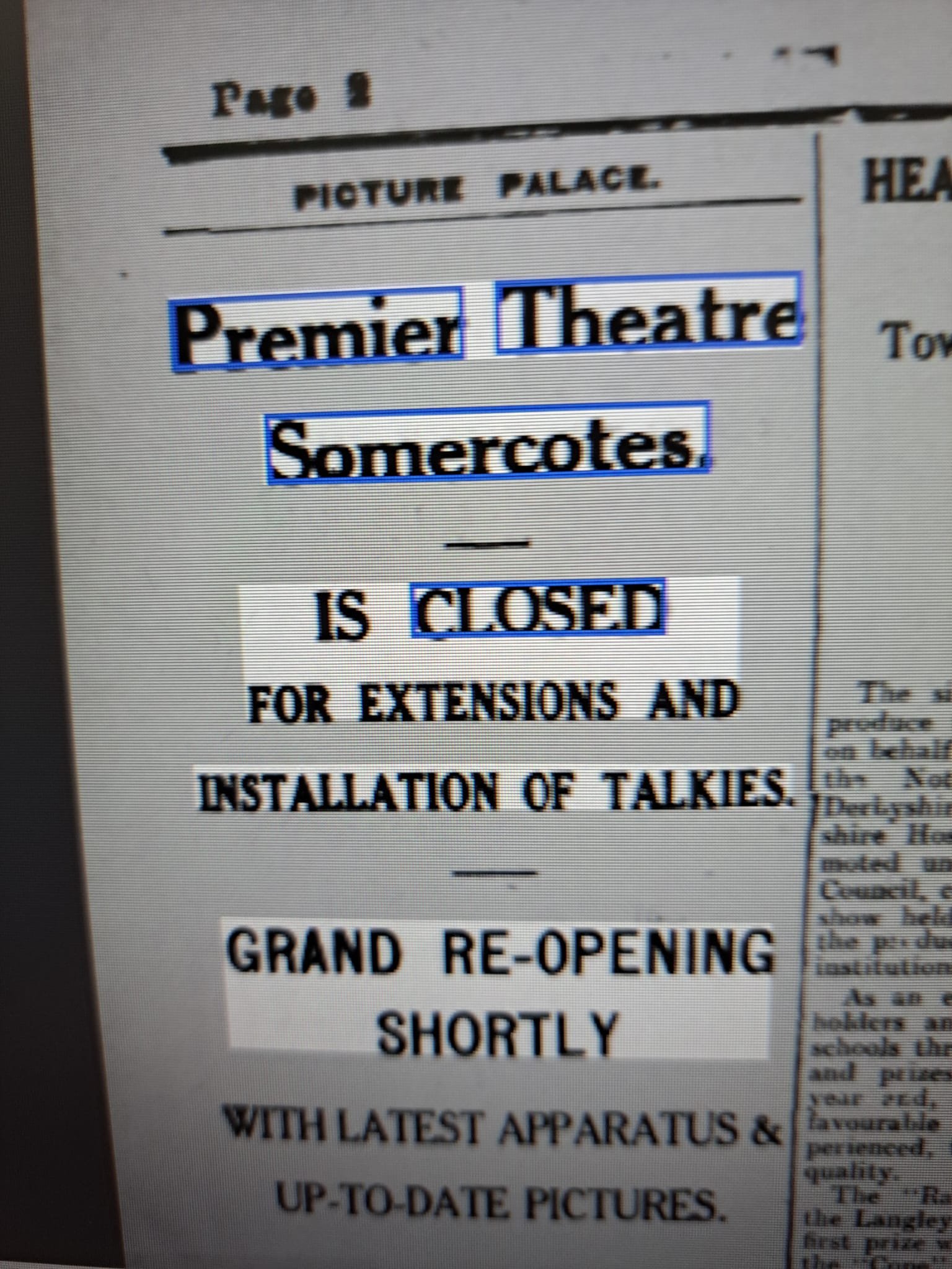 Reopen the 1912 Premier Electric Theatre - Somercotes campaign photo, 2 of 8