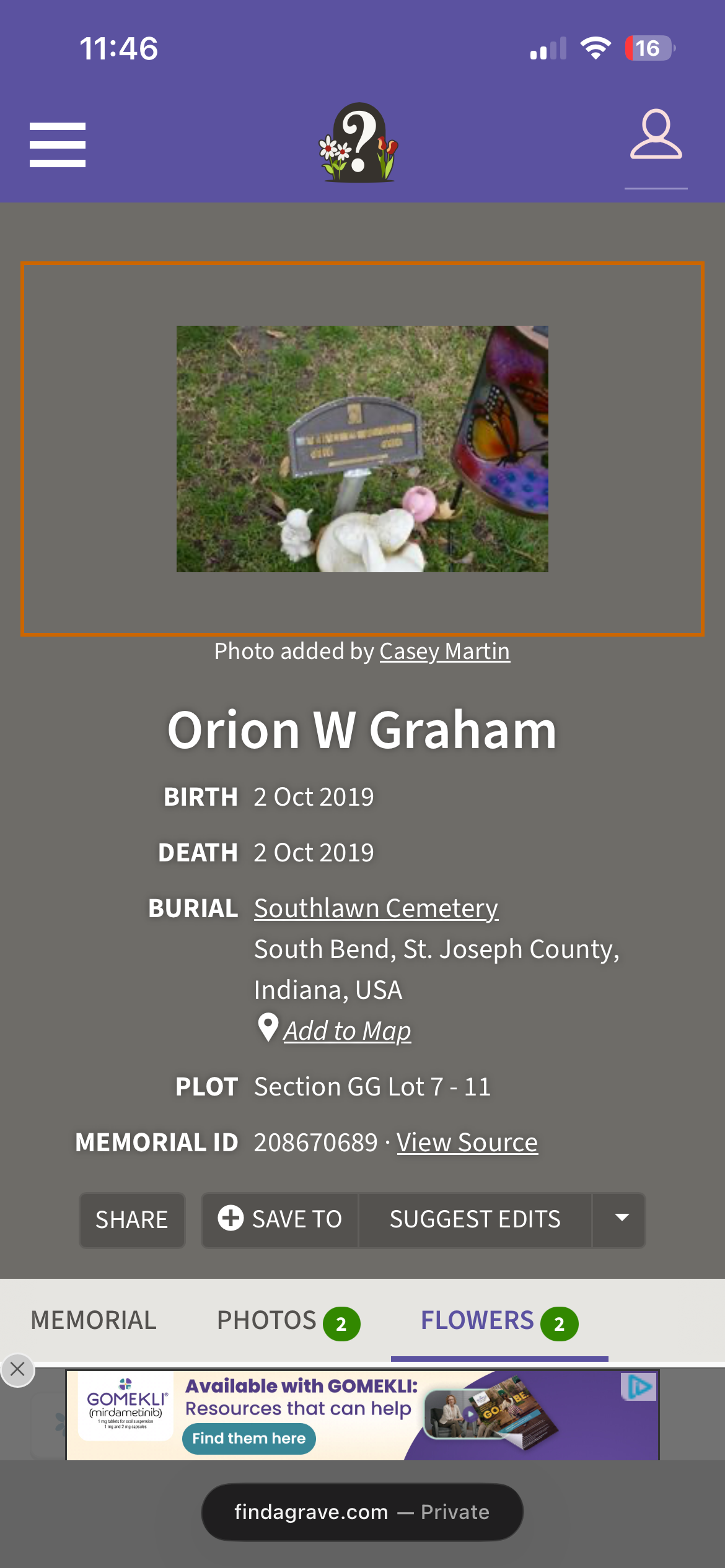 Alison Eling Help Me Honor Orion’s Memory gofundme donation