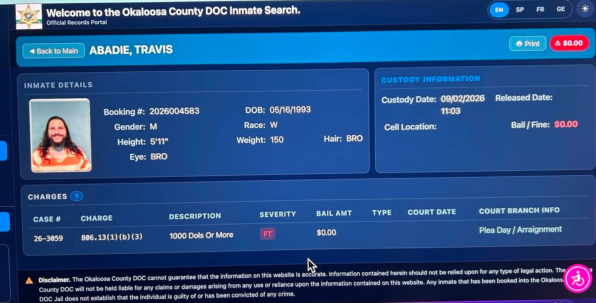FLOCK Camera Arrest in Destin, FL - Help Travis campaign photo, 4 of 5
