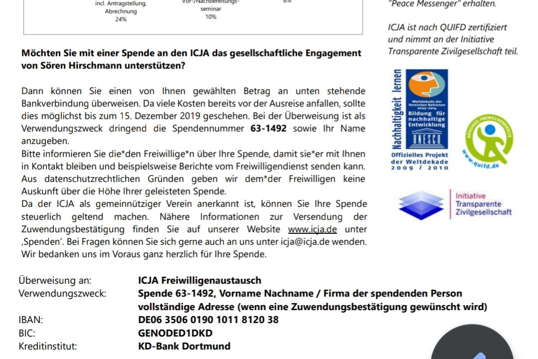 Fundraiser By Soren Hirschmann Freiwilligendienst In Ecuador