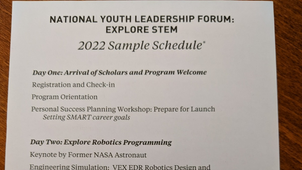 NATIONAL YOUTH LEADERSHIP FORUM EXPLORE STEM intelligence overview