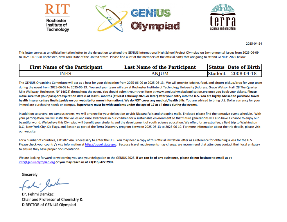 Support a Student Innovator Ines Anjum -GENIUS Olympiad 2025 campaign photo, 6 of 8