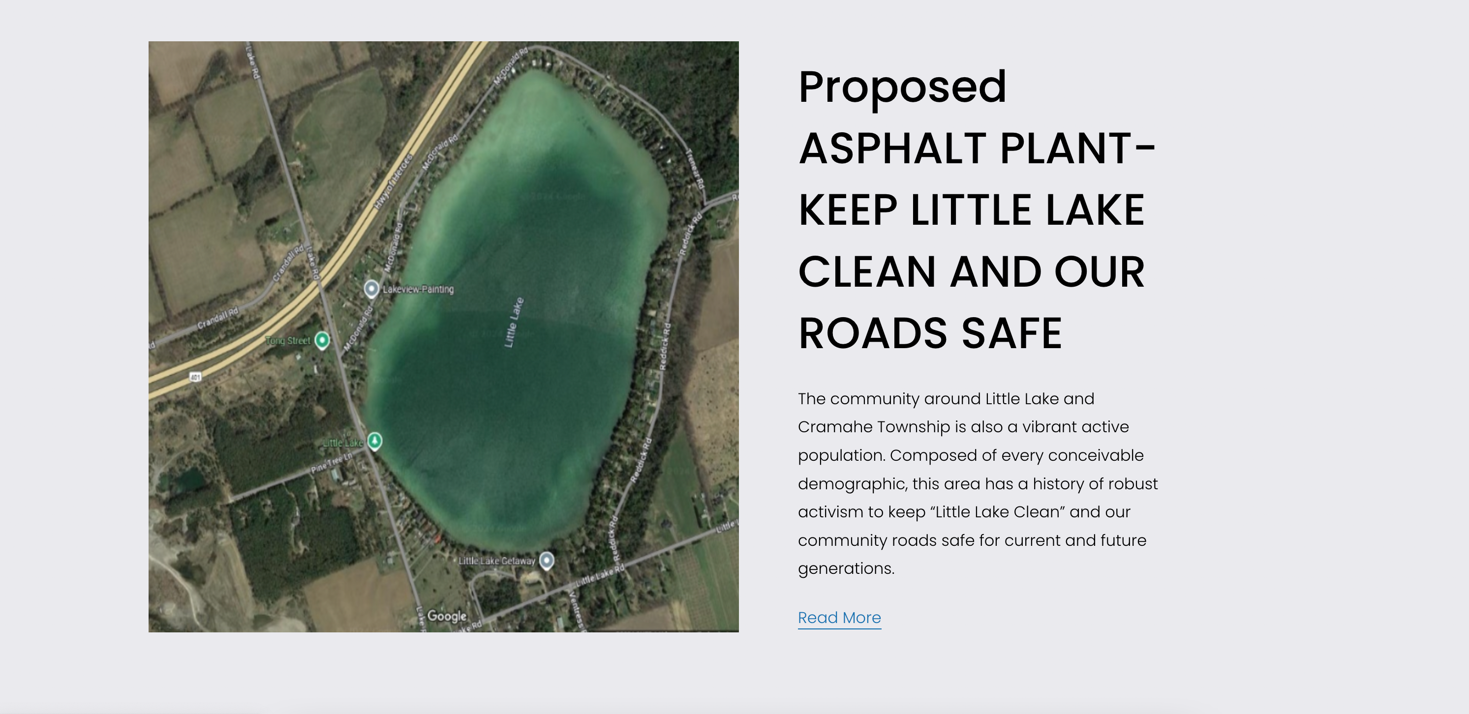 STOP THE ASPHALT PLANT KEEP LITTLE LAKE CLEAN campaign photo, 4 of 6