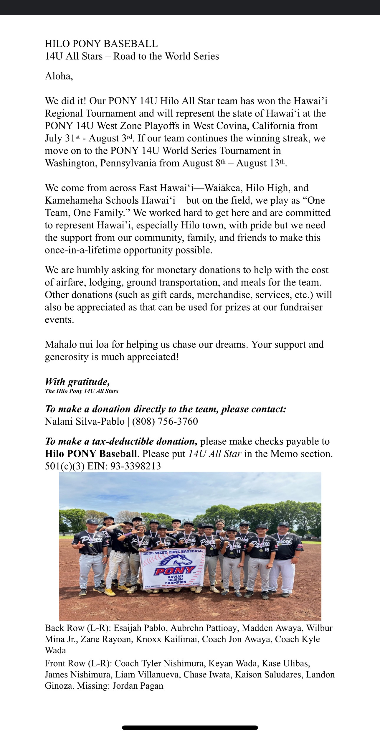 Help Hilo 2025 Hawaii Region Champions campaign photo, 2 of 4