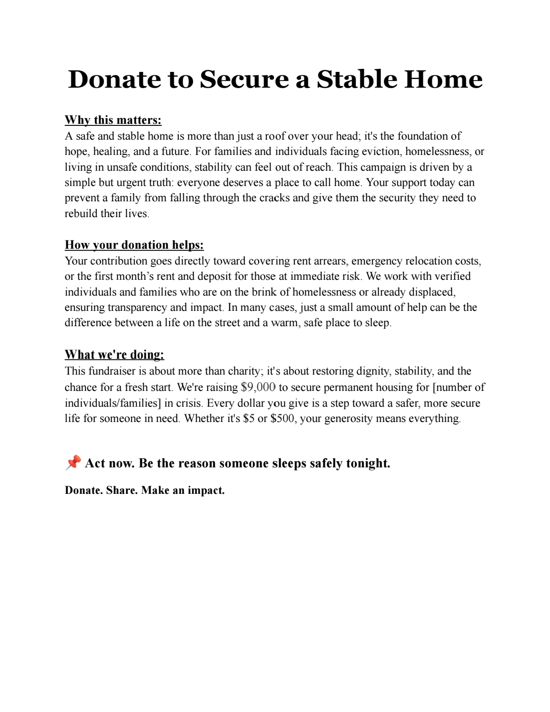 Donate to secure a stable home campaign photo, 2 of 8