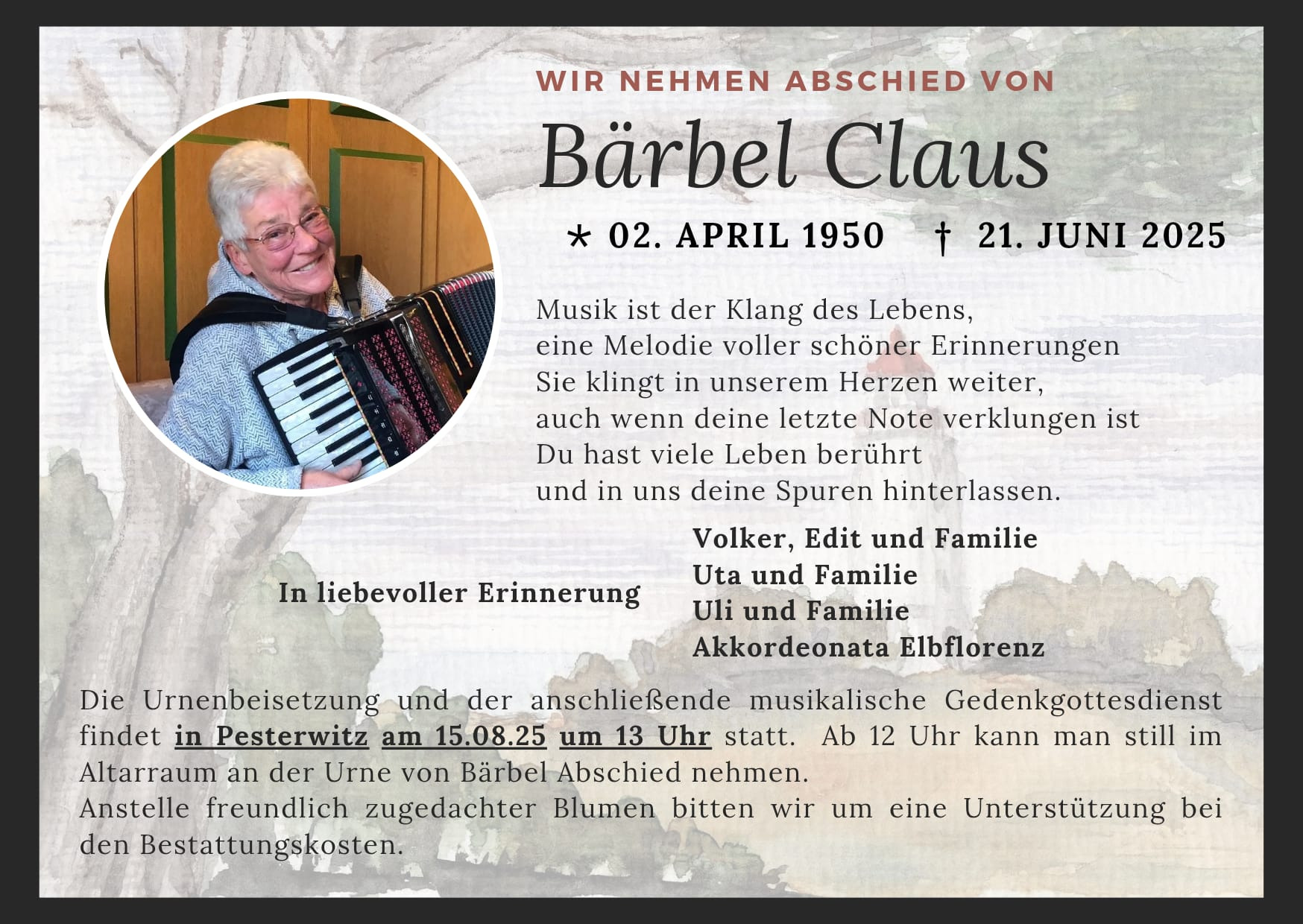 Wir nehmen Abschied von Bärbel Claus campaign photo, 4 of 5