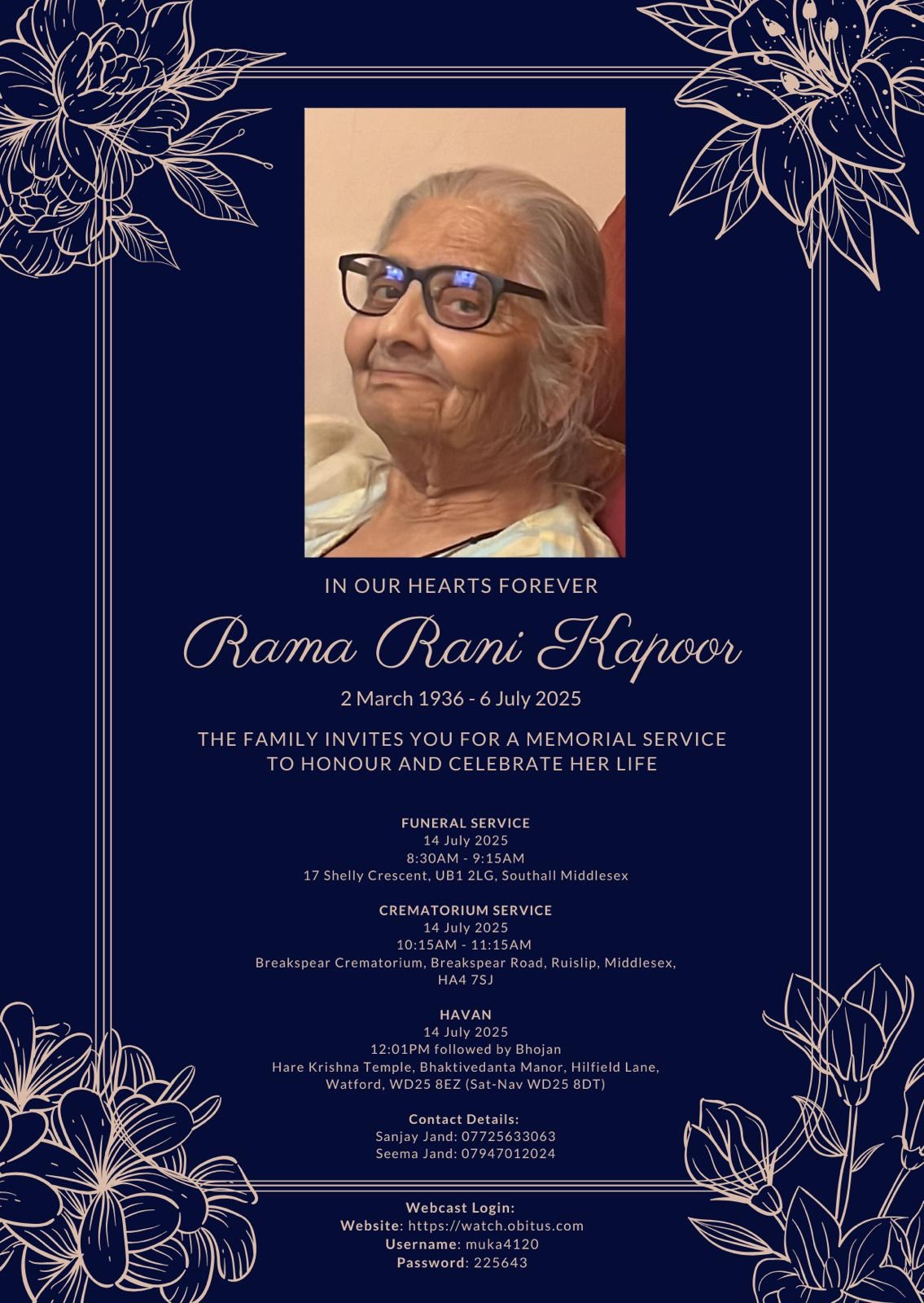 Fundraiser by Dhiren Kapoor : RAMA RANI KAPOOR