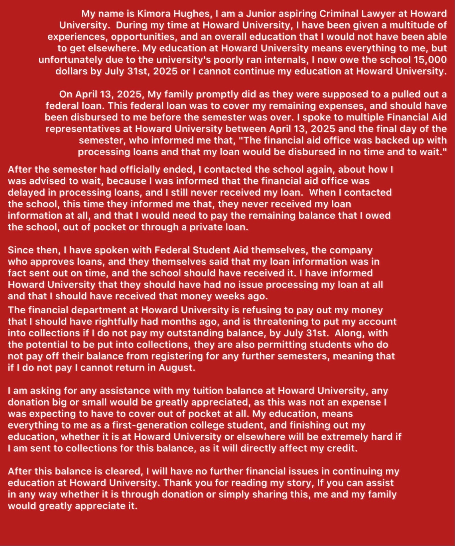 Assist Kimora in Continuing At Howard University campaign photo, 5 of 8
