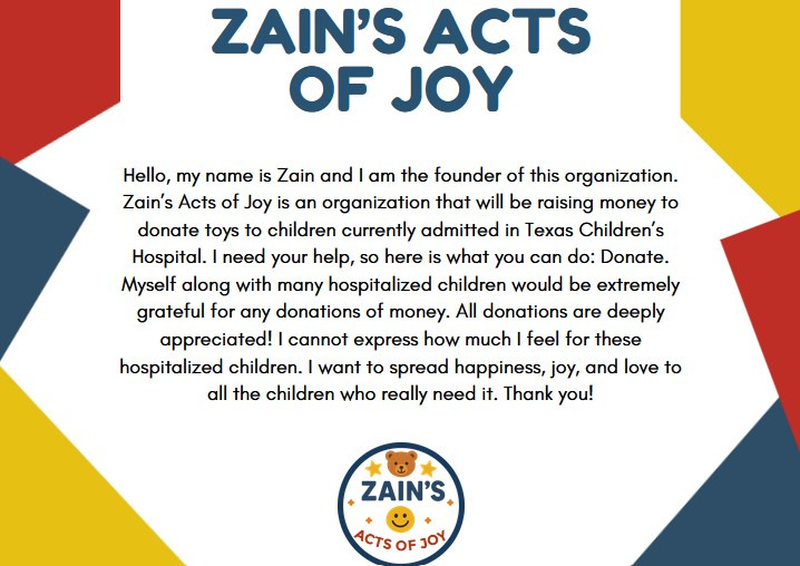 Donate to Zain's Acts of Joy for Kids campaign photo, 2 of 5