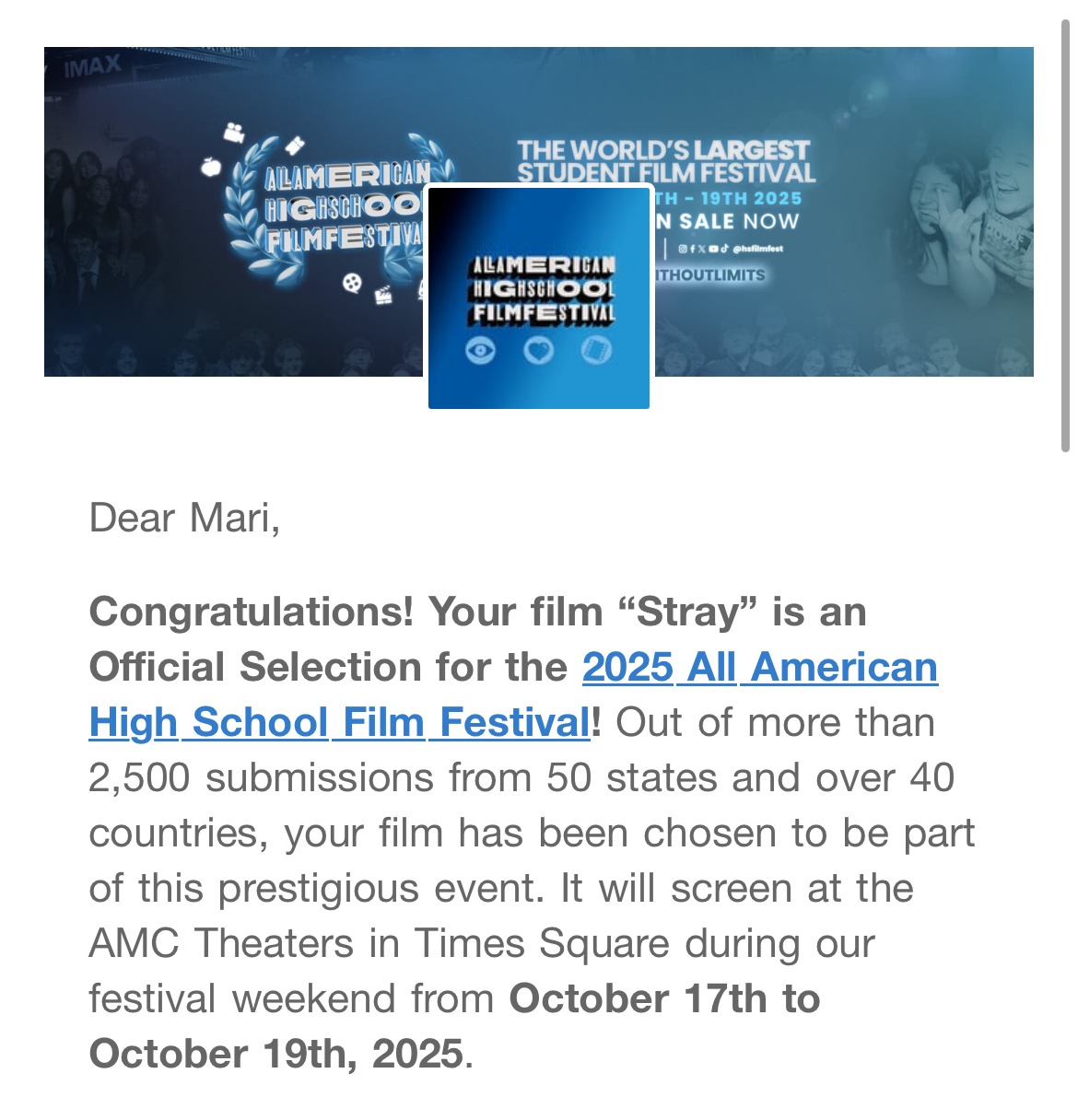 Help Me Attend the High School Film Festival in NYC!!!!!!! campaign photo, 4 of 5