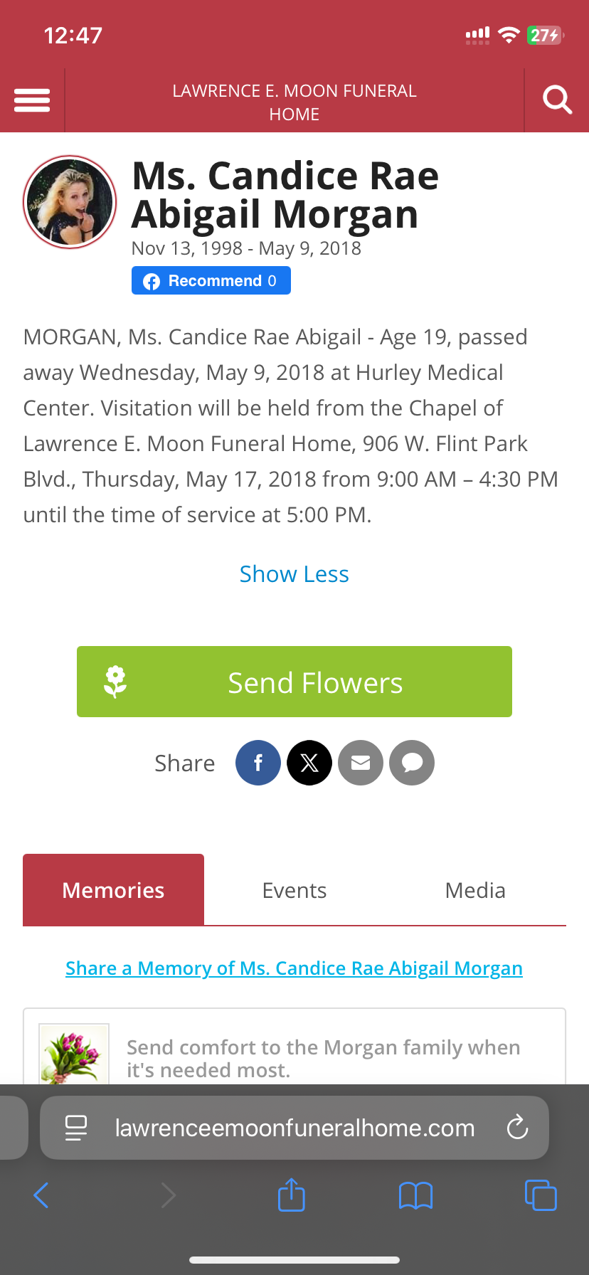 19 year old Candice’s Funeral Costs Need Your Help by Carolyn Heacox  gofundme donation