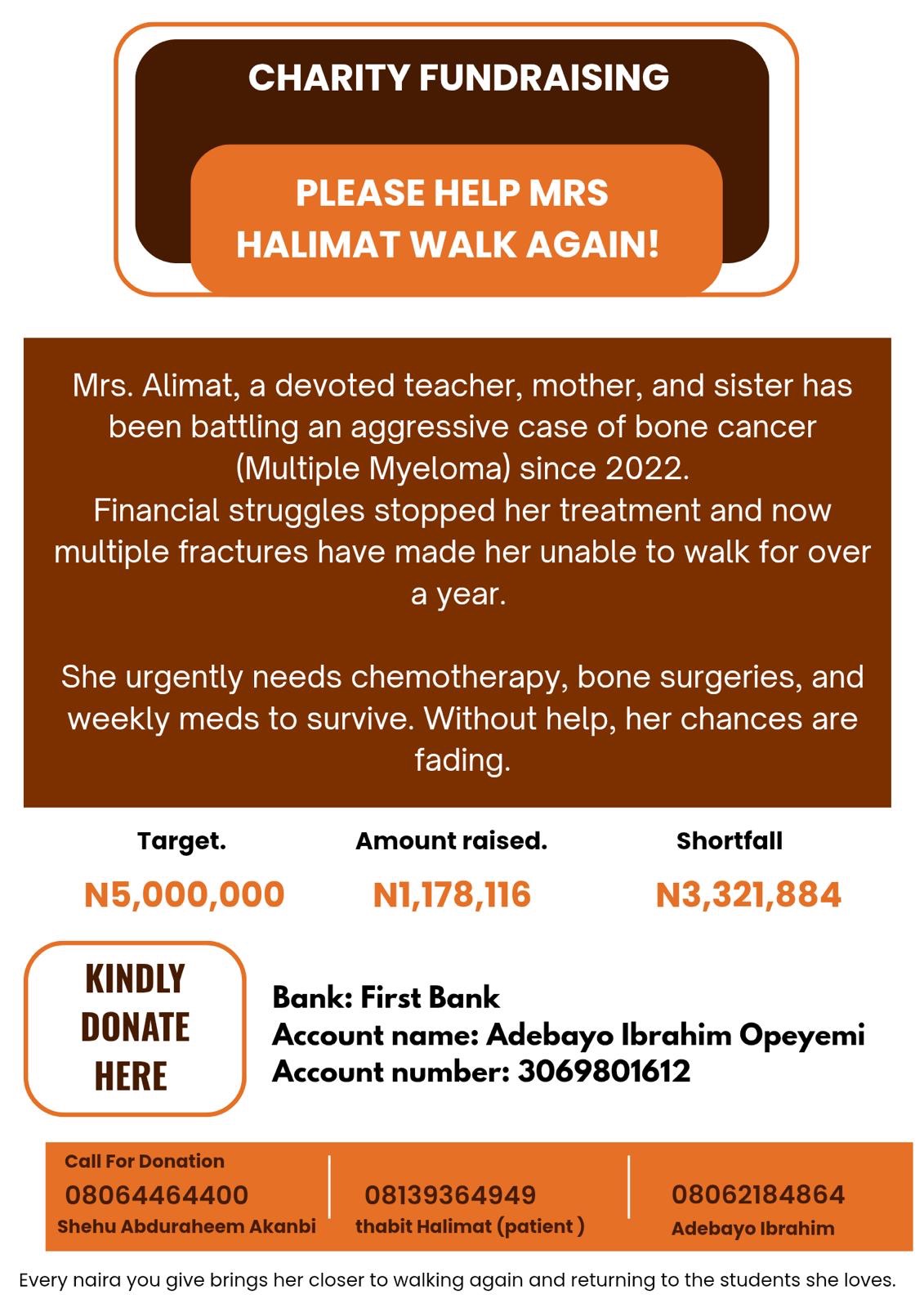 Help Mrs Alimat fight bone cancer and walk again campaign photo, 4 of 5