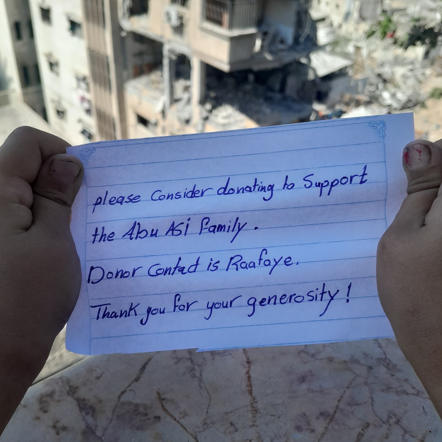 Survival & Evacuation Fund for Gaza Families, Abu Asi family campaign photo, 2 of 5