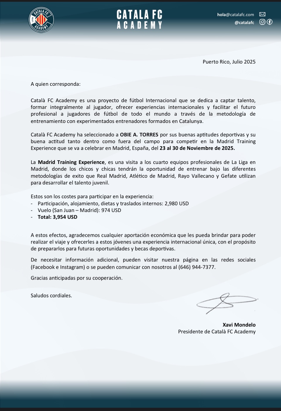 Support Obie's Dream: Madrid Soccer Training campaign photo, 2 of 4