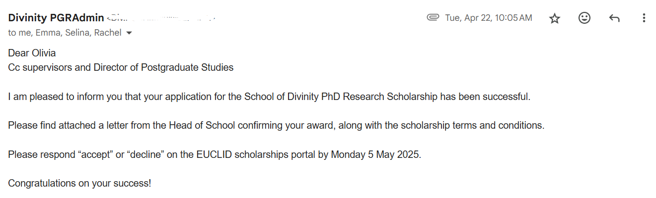 Olivia Begin Her PhD Journey at University of Edinburgh campaign photo, 5 of 8