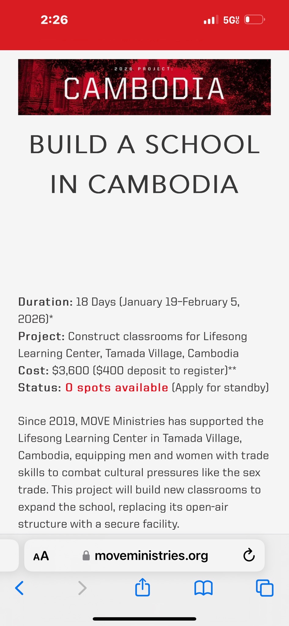 SUPPORT FOR CAMBODIA MISSIONS TRIP-BUILDING SCHOOL campaign photo, 4 of 5