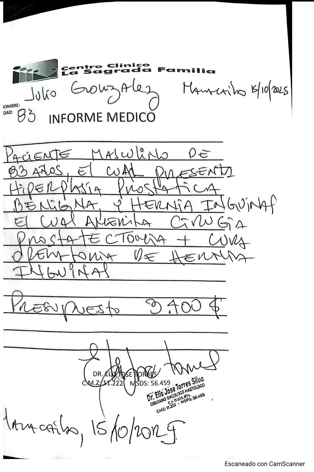 Cirugía prostática y de hernia inguinal de nuestro papá campaign photo, 2 of 8