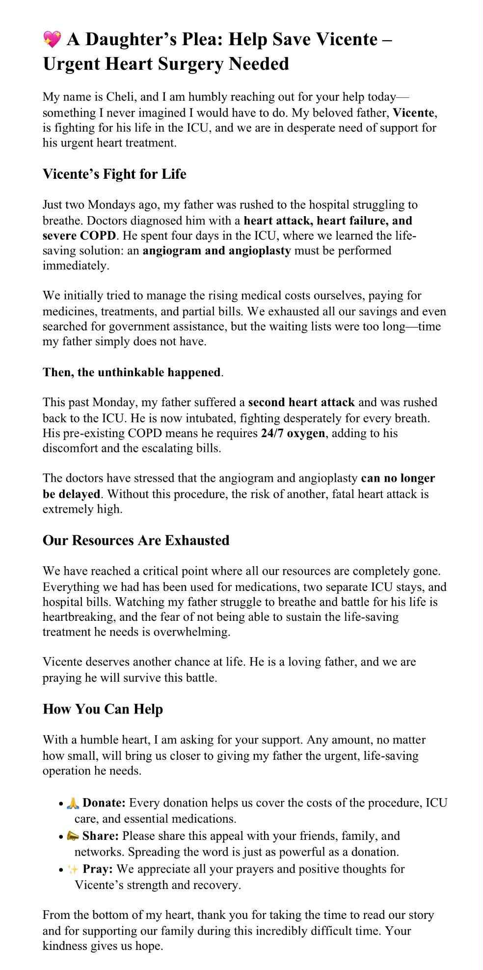 Please Help My Father Survive: ICU and Heart Operation campaign photo, 4 of 6