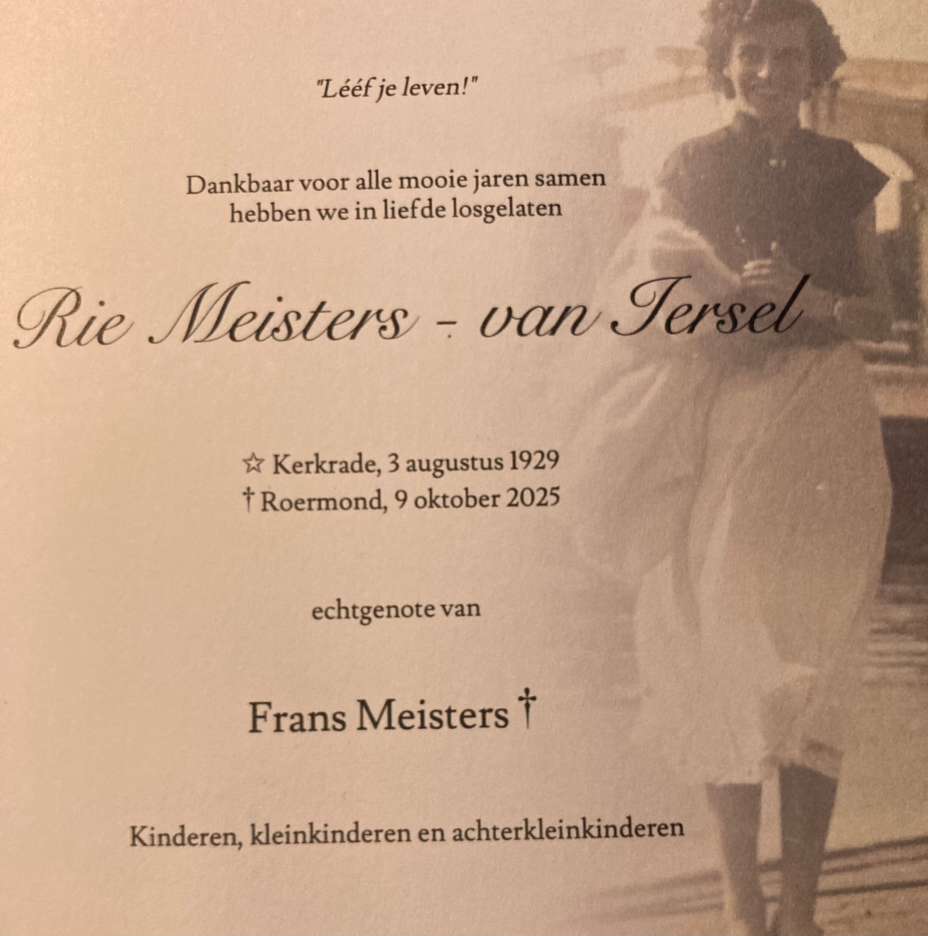 Ter nagedachtenis van Mw Rie Meisters van Iersel campaign photo, 2 of 5