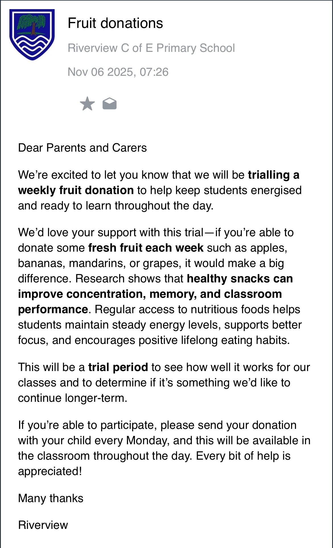 Help Keep Riverview Students Energised and Ready to Learn campaign photo, 2 of 4
