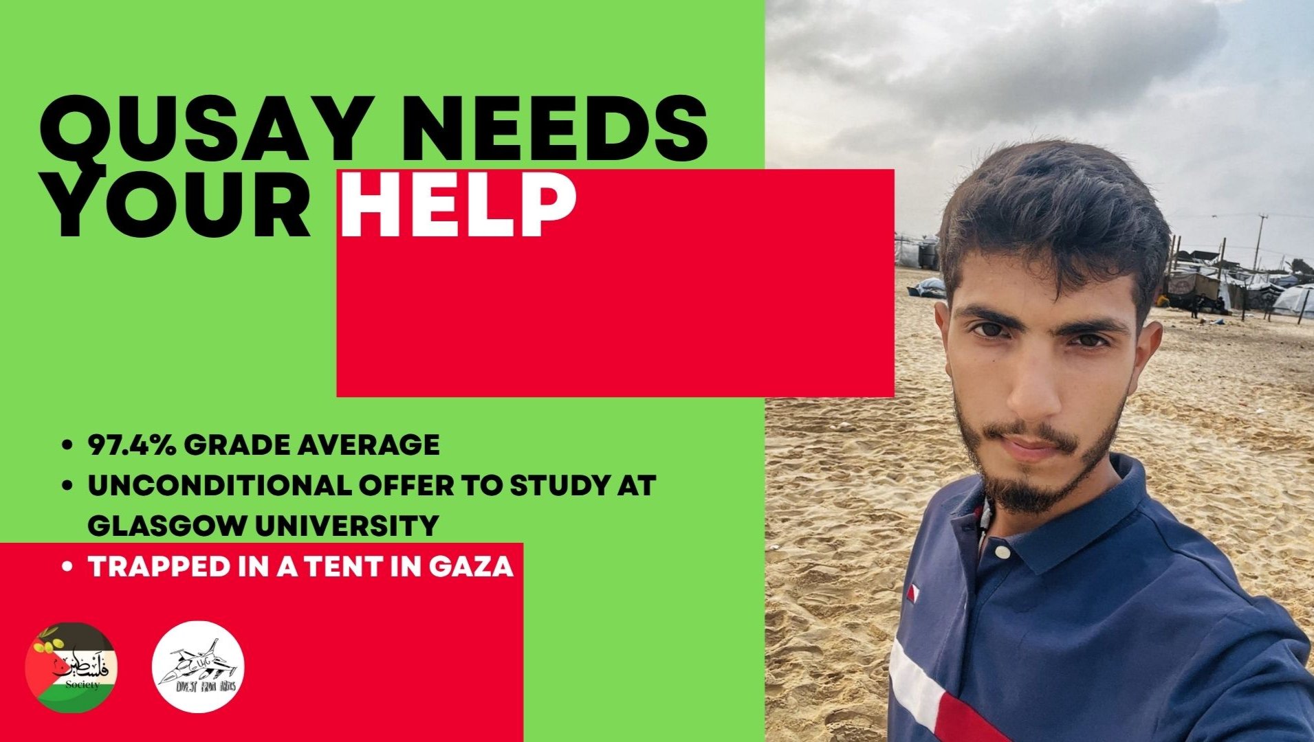 Help Qusay Escape the Tents of Gaza to Glasgow University photo